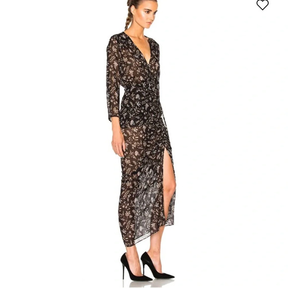 Veronica Beard Merrill Drawstring Silk Long Sleeve Midi Dress Black Size 0 - Picture 4 of 13